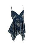 Verdusa Women's Y2K Lace Sequin Ruffle Peplum Babydoll Tops Blue