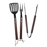 Nexgrill 3-Piece BBQ Grill Tool Set – Spatula, Tongs & Roasting Stick with Wooden Handles – Heavy-Duty Grilling Accessories for Outdoor Cooking, Camping, and Tailgating – 530-0033A