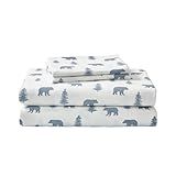 Eddie Bauer - Flannel Sheets King Size, Anti-Pilling & Wrinkle Resistant Cotton, Touchably Soft for All-Season Comfort - Bed Sheets with Matching Pillowcases & Fitted Sheet (Bears and Trees Blue)