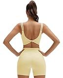 SUUKSESS Womens Workout Set Fitness Yoga Pilates Crop Tank Twist Back Cami High Waisted Tummy Control Bike Short (Pale Yellow, S)