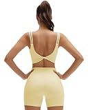 SUUKSESS Womens Workout Set Fitness Yoga Pilates Crop Tank Twist Back Cami High Waisted Tummy Control Bike Short (Pale Yellow, S)