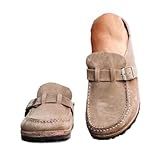 Women's Moccasins Cute Fashion Buckle Decorated Low Top Round Toe Shoes Orthopedic Sandals, Comfortable Cute Casual Lightweight Slip on Shoes, Female Solid All-Match Loafers for Beach Travel (Khaki,8)