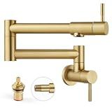 Heyalan Pot Filler 19 Inch Wall Mount Folding Stretchable Kitchen Restaurant Faucet Stainless Steel Pot Filler Double Joint Swing Arm Two Handles Commercial NPT,Straight Handle,Brushed Gold