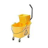 Amazon Basics Commercial Side Press Wringer Floor Cleaning Mop Bucket on Wheels, 35-Quart, Yellow