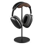 QinCoon Headphone Stand, Walnut Wood & Aluminum Headset Stand, Nature Walnut Gaming Headset Holder with Solid Heavy Base for All Headphone Sizes (Black)
