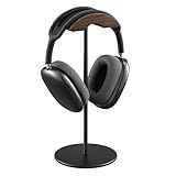 QinCoon Headphone Stand, Walnut Wood & Aluminum Headset Stand, Nature Walnut Gaming Headset Holder with Solid Heavy Base for All Headphone Sizes (Black)
