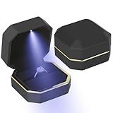 Luxury LED Jewelry Ring Box, Velvet Ring Gift Box Storage Case Organizer Holder for Proposal Engagement Wedding Anniversary Birthday Ceremony (Black)