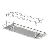 Amazon Basics Chicken Leg and Wing Rack, 14 Slots BBQ Chicken Drumsticks Holder, Food Grade Stainless Steel Roaster Stand for Smoking and Grilling, Oven, Charcoal Grill, Silver, 1-Pack