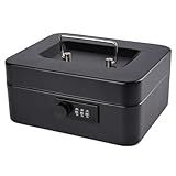 Cash Box with Money Tray and Combination Lock Metal Money Box for Cash Lock Box for Money 7.87" x 6.3" x 3.54" Black