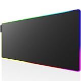 KTRIO RGB Large Gaming Mouse Pad with Stitched Edges, Superior Micro-Weave Cloth, Non-Slip Base, Water Resist Coating, 31.5 x 11.8 in, RGB Black
