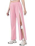 Deyeek Tear Away Pants for Women Side Slit Snap Sweatpants Loose Fit Post Surgery Casual Adaptive Clothing with Pockets Misty Rose