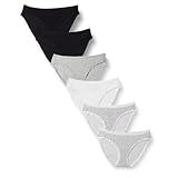 Amazon Essentials Women's Breathable Cotton Bikini Brief Underwear with Full Coverage, Pack of 6, Multicolor/Dots/Stripe, Medium
