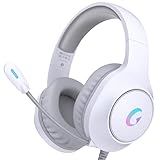 syndesmos CM7002 Gaming Headset for PS5, PS4, PC, Mac, Switch, Xbox Series, Surround Sound RGB Gaming Headphones with Noise Canceling Microphone, 50MM Dynamic Drivers, 3.5MM Audio Jack, Light White