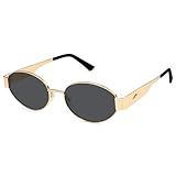 SOJOS Retro Oval Sunglasses for Women Trendy Classic Shades UV400 Protection, Gold/Grey