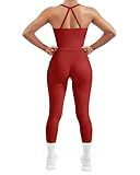 SUUKSESS Women 2 Piece Workout Sets Compression Tummy Control Leggings with Pockets Halter Built in Bra Tank Tops Sports Bra Scrunch Booty Lting Yoga Pants (Red, S)