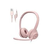 Logitech H390 Wired Headset for PC/Laptop, Stereo Headphones with Noise Cancelling Microphone, USB-A, in-Line Controls, Works with Chromebook - Rose