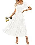ZESICA Womens 2026 Summer Boho Wedding Guest Midi Dresses White XS