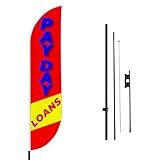 PayDay Loans Sign feather flag Pole Mount for Outdoor by Mavis Print | 15 FEET Long Polyester Outdoor Banner Flag with Pole Kit for Easy Hang | HD Print Swooper Flag Pole Mount for Insurance Adver