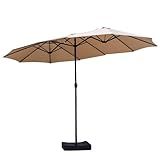 GALAXARMOR 15ft Large Patio Umbrellas with Base Included, Outdoor Double-Sided Rectangle Market Umbrella with Stand, Outside Umbrellas for Poolside Lawn Backyard, Beige