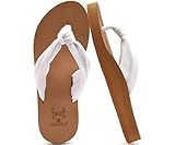 KuaiLu Flip Flops Women Arch Support Yoga Mat Comfortable Summer Beach Walking Thong Cushion Sandals Slip on Outfits Travel Essentials Orthotic Slides Indoor Outdoor Slippers Shoes White Khaki Size 8
