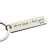 HubbgDesign Key Chain Drive Safe I Love You Engraved Initial Personalized Gift for Husband Boyfriend Keychain Gift Car Accessories (C)