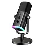 FIFINE USB/XLR Dynamic Microphone for Podcast Recording, PC Computer Gaming Streaming Mic with RGB Light, Mute Button, Headphones Jack, Desktop Stand, Vocal Mic for Singing YouTube-AmpliGame AM8