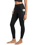 Colorfulkoala Women's High Waisted Tummy Control Workout Leggings 7/8 Length Yoga Pants with Pockets (S, Black)