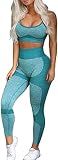 Women Workout Sets 2 Piece Leggings Criss-Cross Sports Bra, Green M