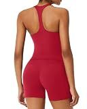 RXRXCOCO Racerback Workout Sets for Women 2 Piece Padded Scoop Neck Tank Tops Hidden Scrunch Booty Shorts with Pockets Red Small