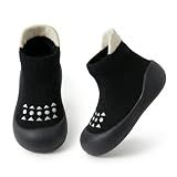 AniKigu Baby Sock Shoes Toddler Walking Slippers Black 12-18months