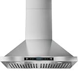 IKTCH 30-inch Wall Mount Range Hood 900 CFM Ducted/Ductless Convertible, Kitchen Chimney Vent Stainless Steel with Gesture Sensing & Touch Control Switch Panel, 2 Pcs Adjustable Lights(IKP02-30'')