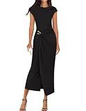ZESICA Women's Summer Cap Sleeve Cocktail Formal Midi Dress Black M