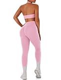 TDIFFUN Women Workout Sets 2 Piece Seamless Scrunch Butt Leggings Padded Halter Sports Bra Matching Set Gym Yoga Outfits (Pink, Small)