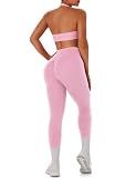 Women Workout Sets 2 Piece Seamless Scrunch Butt Leggings Padded Halter Sports Bra Matching Set Gym Yoga Outfits (Pink, Medium)