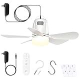 Gliztech Gazebo Fan Outdoor Hanging with Light, Patio Plug in Ceiling Fan with 16.5ft Cord, Remote & Hook, Portable for Outside Canopy, Pop up Tent, Pergola (20'')