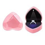 KAKKOII Heart Shaped Ring Box with LED Light Velvet Jewelry Display Gift Box Earrings Coin Storage Box for Proposal,Engagement,Wedding,Anniversary (Pink)