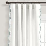 Lush Decor Coastal Chic Scalloped Edge Window Curtain Panels Pair 52" W x 95" L White & Blue - White Curtains - Linen Textured - Long Curtains - Modern Beach Decor