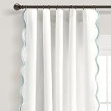 Lush Decor Coastal Chic Scalloped Edge Window Curtain Panels Pair 52" W x 95" L White & Blue - White Curtains - Linen Textured - Long Curtains - Modern Beach Decor