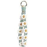 elephtree Boho Macrame Keychain Wristlet Keychain Weave Exquisite Keyring Holder Bracelet Handmade Wrist Lanyard for Women (Green flower)