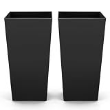 VEVOR 30 inch Tall Planters for Outdoor Plants Set of 2, Black Tall Planter for Indoor Plants, Modern Large Planters for Front Porch Patio Balcony, Plant Container Flower Pots with Built-in Drainage