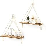 Mkono Macrame Hanging Shelves Boho Wall Decor Set of 2 Rustic Wood Floating Storage Shelf for Bedroom Bathroom Living Room Nursery Dorm Room, Display Shelving for Hanging Plants Photos