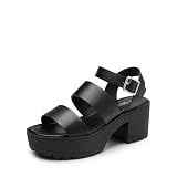 DREAM PAIRS Women's Platform Chunky Low Heel Sandals,Black,8
