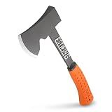 ESTWING Camper's Axe, 14" Orange Axe with Stake Puller, EO-25A | Made in USA, Outdoor Versatility, Patented Shock Reduction Grip, Forged In One Piece, Heavy Duty Sheath