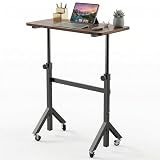 HUANUO 28-46" Small Standing Desk Adjustable Heigh, Mobile Stand Up Desk with Wheels, Portable Rolling Desks for Walking Pad and Treadmill, Computer Laptop Desks for Home Office Space