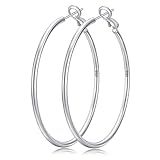 Senteria 925 Sterling Silver Hoop Earrings for Women Hypoallergenic Lightweight Thin Large Big Silver Hoops Earrings for Women 50MM