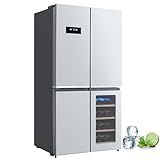 GarveeLife 36 in French Door Refrigerator, 21 Cu.Ft. Counter Depth Refrigerator Bottom Freezer with Wine Cabinet, Stainless Steel 4 Doors Fridges Kitchen Freezer, Adjustable Shelves