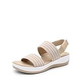 DREAM PAIRS Women's Walking Sandals Lightweight Soft Footbed Low Wedge Comfort Indoor Outdoor Flat Sandals,Size 8,Beige,DWUMFS2522