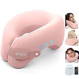 SPUER 2in1 Ergonomic Memory Foam Travel Neck Pillow – 2025 Upgrade Travel Pillow for All Sleep Positions on Flights, Road Trips, and Long Distance Travel with Drawstring Bag (Adjustable - Pink)