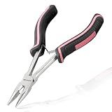 LEONTOOL Long Reach Long Nose Pliers with Wire Cutter 6 Inches Small Chain Nose Pliers with Teeth for Jewelry Making Non-slip Handles Long Reach Pliers Working In Tight Spaces, Pink Tool for Women