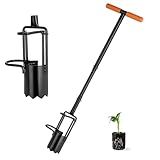BARAYSTUS Bulb Planter Tool Long Handle, Tulip Bulb Planter Tool with Serrated Base & Double Pedal, Soft T Grip Sod Plugger, Heavy Duty Bulb Planter Tool for Digging Holes Sowing Plant Bulb